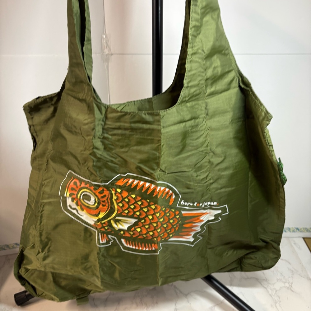Envirosax Reusable Olive Green Tote Bag with Fish Graphic, NWOT